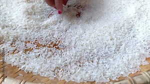 winnowing and cleaning rice on a round rattan tray Stock Video