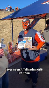 Ever seen a tailgating grill do this? 🔥 Meet the Pull Start Fire grill where you pull the string and the grill fires up and is ready to cook in 5 minutes. Shout out to super fan @broncolibre for assisting in this tailgating demo! #broncos #tailgating #grilling #cook #foodie | Tailgating Challenge
