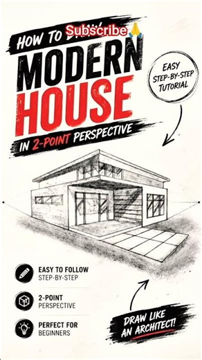 Easy modern house drawing in 2-point perspective✍️ #drawing #pencil2d #sketch #drawingprocess