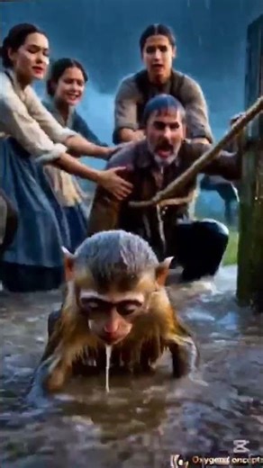 Tiny Cute Monkey vs The Flood #viralvideo #humanity #movie #youtubeshorts #cute