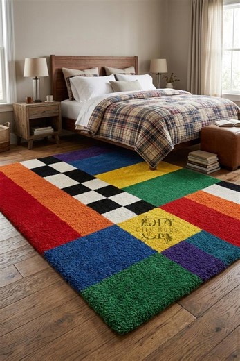 5x8 Handmade Tufted Rug , Check Large Area Carpet for Living Room, Kids Room - Etsy