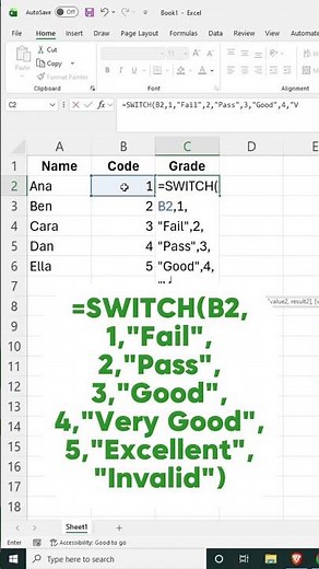 🚀 Excel SWITCH Formula Made Easy | Assign Grades in Seconds!