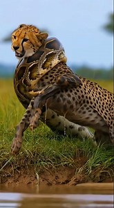 Python vs Cheetah at the Riverbank — A Deadly Ambush Nobody Expected! 😱 #shorts”