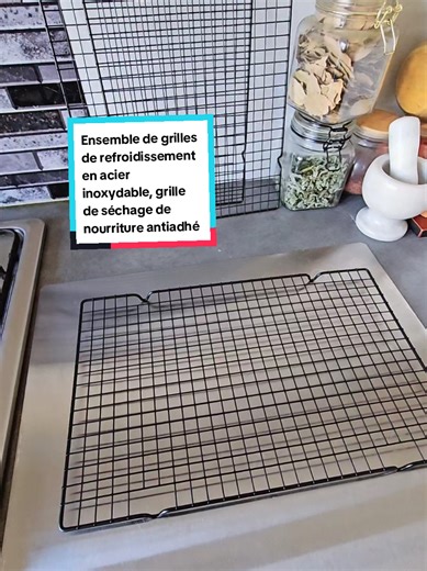 Ensemble de grilles de refroidissement en acier inoxydable, grille de séchage de nourriture antiadhésive, étagère de refroidissement de cuisson pour gâteaux et biscuits, grille de cuisine à flux d'air, grille-barbecue. #four #barbecue #gâteaux #cuisine #grilles