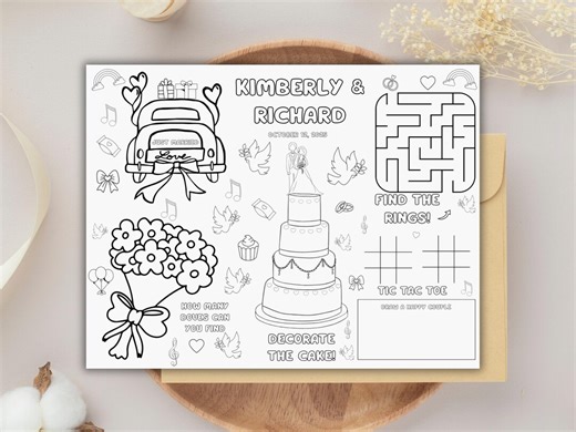 Wedding Coloring Template for Kids, Kids Wedding Activity, Wedding Color Page, Wedding Coloring Placemat for Kids, Reception Game, Printable - Etsy