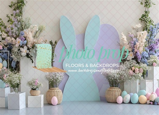 Large Easter Bunny Photography Backdrop, Easter Eggs and Flowers, Rabbit Head, Spring Cake Smash - Etsy