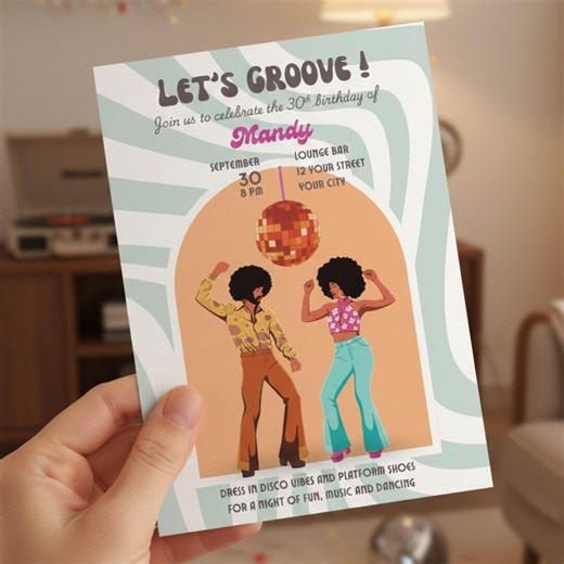 Retro Disco Birthday Invitation Editable Template, Retro Groovy 70s Party Invite, Disco Ball Party, Edit and Personalise in Canva - Etsy