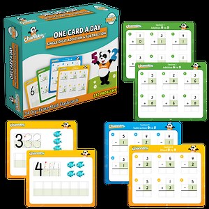 Channie’s Visual One Card a Day Single Digit Addition & Subtraction, Visual Dry Erase Math Flash Cards Set, 34 Cards for Pre-K - 1st Grade - Channies
