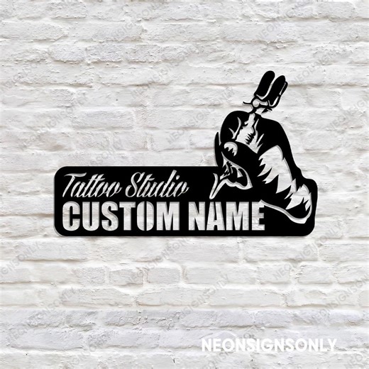 Custom Name Tattoo Studio Metal Sign, Personalized Tattoo Artist Studio Led Metal Wall Light, Tattoo Shop Metal Sign With Custom Text Decor - Etsy