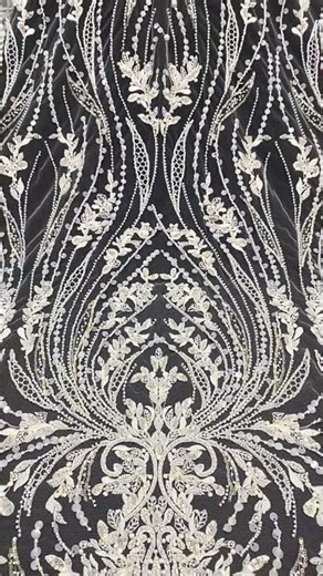 Beaded Embroidered Bridal Lace Fabric – Luxury Wedding Gown and Bridal Dress Material, TDD324.