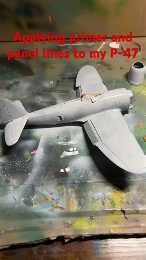 Applying primer and panel lines to my model P-47 #modelplane #modelhobby