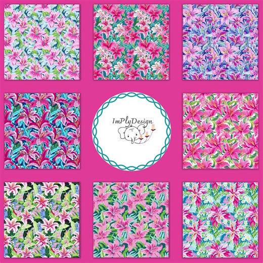 Preppy Lilly Seamless Pattern INSTANT Download-preppy Digital Paper-colorful Lilly Patterns-vibrant Flower Background-fabric-scrapbook Paper - Etsy