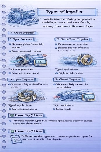 🚀 *Types of Impeller Explained!* 🚀⚙️‼️✅👇🏼 Learn the three main types of impellers used in centrifugal pumps and their applications: Open, Semi-Open, and Closed impellers. Perfect for engineers & students preparing for exams! 📚 | Mechanical Engineering Academy EG