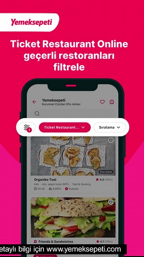Yemeksepeti'nde Ticket Restaurant kartınla ödemelerini artık online olarak da yapabilirsin!😍 Sipariş verirken Ticket Restaurant Online geçerli restoranları filtrele, kartını hesabına kaydet, ödemeni kolayca yap!🍔 #Yemeksepeti #aklindaysakapinda #edenredtürkiye #ticketrestaurant