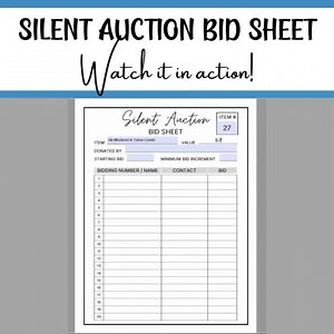 Editable Silent Auction Bid Sheet, Silent Auction Sign up Sheet, Silent Auction Bid Form, Fundraiser Sheet, Printable Auction Bidding Sheet - Etsy