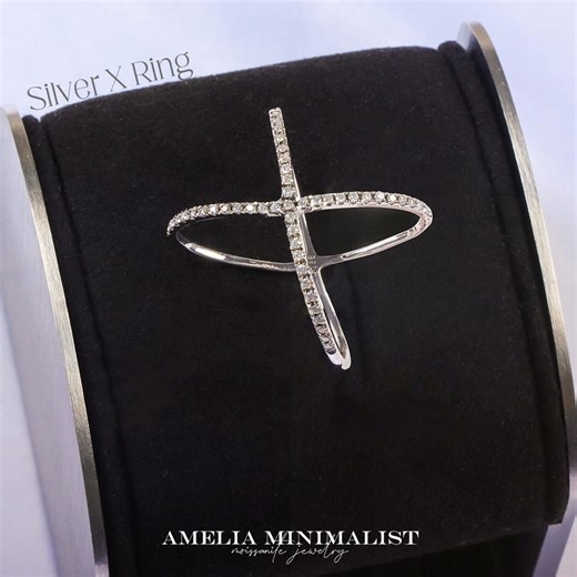 Crossover Moissanite Ring, Sterling Silver X Band, Double Loop C Ring, Elegant Promise Ring, Stacking Jewelry Dainty Ring, Wedding Jewelry - Etsy