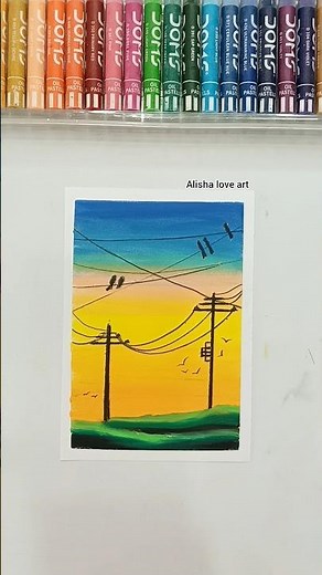 🎨 Easy Sunset Road Painting | Oil Pastel Art #artshorts #oilpasteldrawing #easytutorial #painting