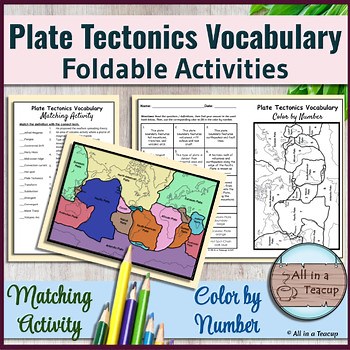 Plate Tectonics Vocabulary Foldable Match & Plates Color by Number Activity