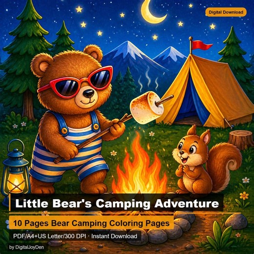 Bear Camping Coloring Pages for Kids – Woodland Adventure Activity Set (digital Download) - Etsy