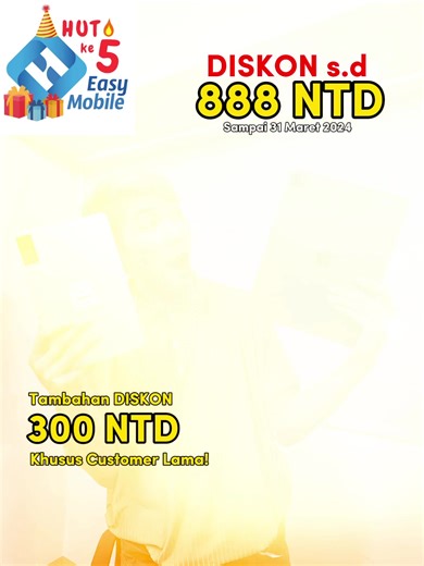 251 reactions · 74 comments | DISKON MERIAH HUT EasyMobile ke-5 拾 Cash ✅ Kredit Hp, Laptop dan Tablet semuanya DISKON ‼️ Bisa kirim Taiwan  juga Indonesia  | Easy Mobile | Facebook