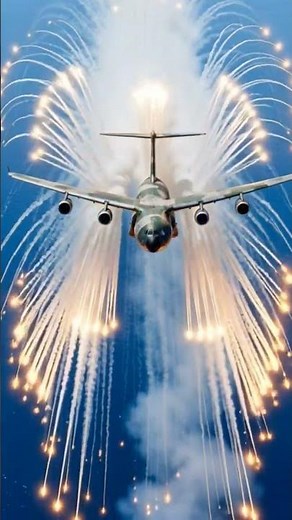 Sky Ablaze! Military Transport Plane Deploying Flares!