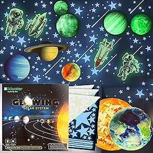 Glow in The Dark Stars and Planets, Bright Solar System Wall Stickers - USA Astronaut Spaceship, Ceiling Decals for Kids Bedroom Any Room, Shining Space Decoration, Birthday Gift for Boys and Girls