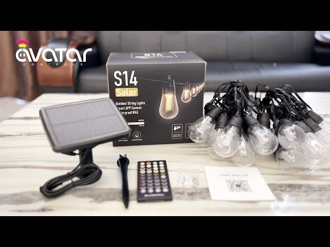 AvatarControls Smart Outdoor String Lights Solar Powered S14/45FT