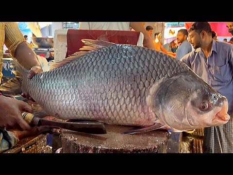 Amazing 15 Kg Giant Katla Fish Cutting Skills Live In Fish Market | Fish Cutting Skills