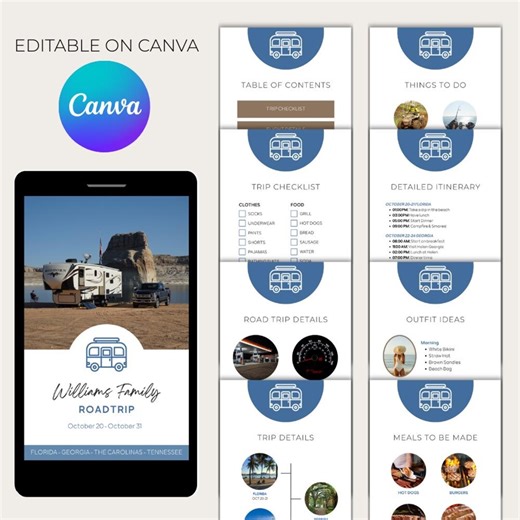 RV Road Trip Itinerary Template: Editable Canva Planner, Digital Mobile Travel Planner (PDF Download) - Etsy