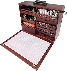 FOXBITE Woodcraft Miniature Painting Box-Handcrafted Wooden Organizer with Customizable Compartments Premium Storage for Brushes, Paints, & Tools | Perfect for Miniature Painting, D&D & Warhammer
