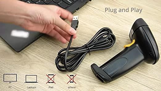 Barcode Scanner USB Barcode Reader Long Range High Speed Optical Barcode Scanner Compatible with