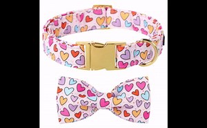 Lionet Paws Valentine's Pink Dog Collar, Cute Heart Dog Collar for Small Dogs, Adjustable Cotton Pet Puppy Collars for Small Dogs