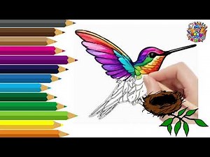 How to Draw a Colourful Hummingbird with Nest | Easy Step-by-Step Art Tutorial#kids