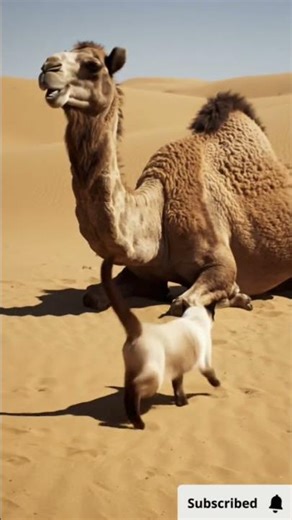A cat riding at a camel and eating tarbooza#Funny catts