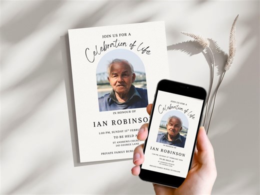 Minimal Funeral Invitation Template Editable Celebration of Life Invite Memorial Service Template Printable Funeral Card - Etsy