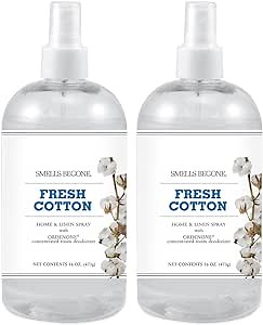 SMELLS BEGONE Air Freshener Home & Linen Spray - 16 oz, Pack of 2 - Odor Eliminator - Made with Essential Oils (Fresh Cotton)