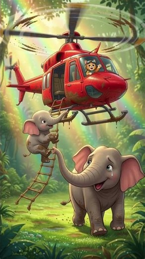 Super Cat RESCUES Baby Elephant from Mud! Epic Hug! 🐱🐘🚁💕