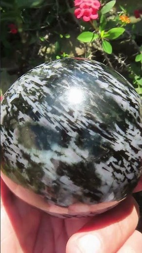 Polished Large Merlinite Gabbro Sphere with Wooden Stand x 1 From Madagascar