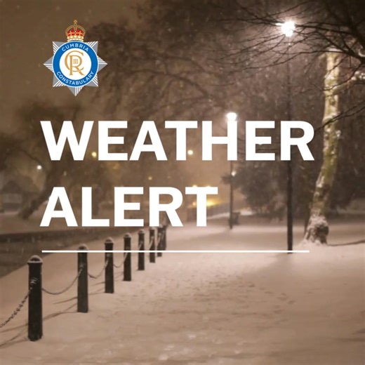 ⚠️ Yellow Weather Warning: Snow & Ice in Cumbria A Met Office warning is in place from midnight Tuesday 6th January until 11am Wednesday. Conditions may be hazardous, please take extra care. ✅ Driving: Slow down, allow extra time, and keep a safe distance. ✅ Pavements: Surfaces may be slippery—wear suitable footwear. ✅ Frozen Water: Stay off lakes, rivers, and ponds. Ice is dangerous. ✅ Check on Vulnerable People: Make sure friends, family, and neighbours are safe and warm. | Cumbria Police