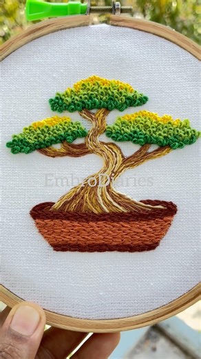 Bonsai tree hand embroidery design for beginners