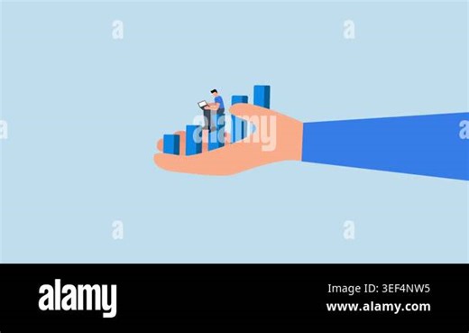 Business support, intelligent entrepreneur using computer on expansion chart in enormous hand Stock Video Footage - Alamy