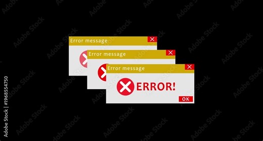 Animated PC error notification with modern UI, bold error icon on transparent background with alpha channel. Featuring an error icon.