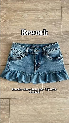 Remake skinny jeans into Y2K ruffle miniskirt tutorial! #remake #upcycledclothing #rework #sewing