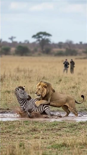 Lion hunts a zebra… but then suddenly 🦁🦓 #lion #zebra #wildliferescue #shorts