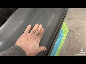 Block sanding the epoxy primer to find The imperfections￼ before doing the filler work￼.