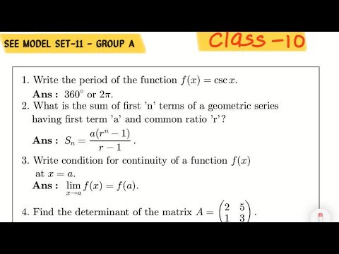 Class 10 optional math model set 11 Group A