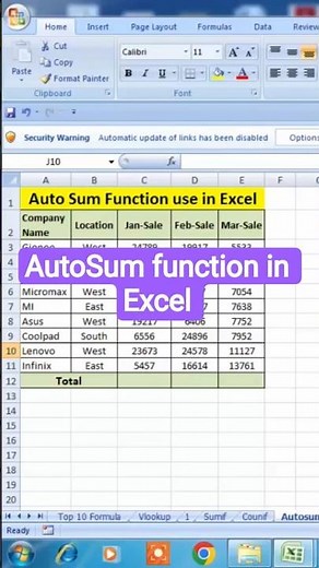 AutoSum function in Excel; AutoSum formula use in Excel;