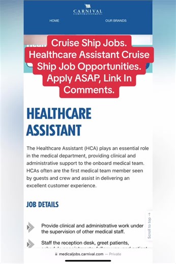 Healthcare Assistant Cruise Ship Jobs Copy link 👇🏾 https://medicaljobs.carnival.com/healthcare-assistant Cruise Ship Jobs 5 best cruise ship recruiting agencies Cabin steward cruise #cruiselife #cruisejobs #cruisecrew #cruiseship #cruiseshipjobs #fyp #cruisecrew #entryjobs #job #travel #jobsearch #jobapplications #cruisejobs #cruiselines #sea #2023jobsearch #2024 #resumes #cv