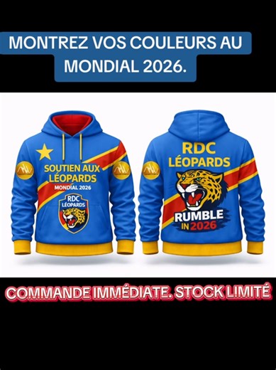 Le hoodie officiel du soutien aux Léopards est enfin là et toute la fierté du Congo dans chaque couture. ⚡ Quantités limitées — montre ton soutien avant le coup d’envoi ! Commande : 1 438 398-2654. #SoutienAuxLéopards #RDC2026 #Mondial2026 #FiertéCongolaise #MivGroupeLeRocher