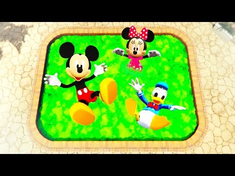 GTA 5 Mickey Mouse Team Crazy Ragdolls and Jumps into Toxic Pool